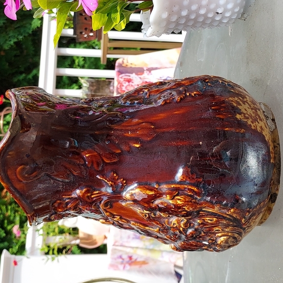 Antique yellow wear 9" large pitcher Bennington Pottery glazed raised 1800 - Picture 6 of 17